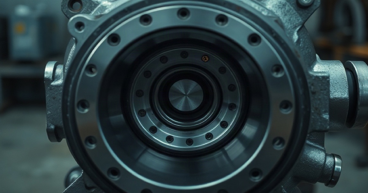 Close-up of the machined port face of a hydraulic pump housing